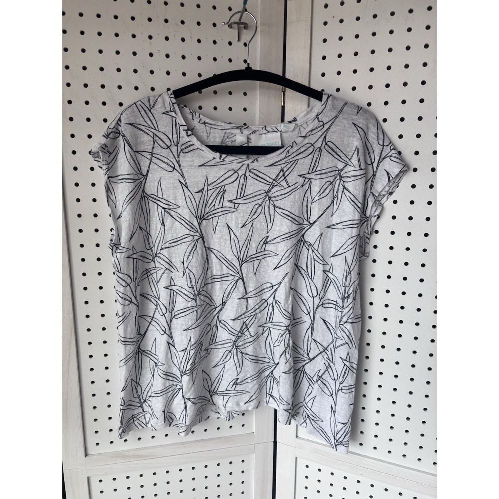 Cynthia Rowley 100% Linen Short SLV Button Back Tee Women's XL (Fits as LG)